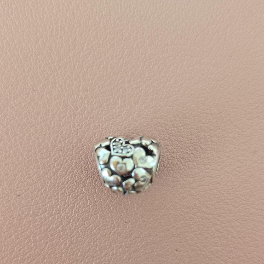 Pandora Silver Heart Charm with White Accents - Picture 2 of 5
